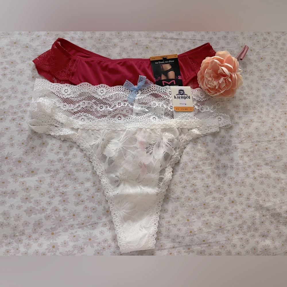 3 for 20 panties. Small Size 1 Red- Maidenform, Beige- Pink, White- B.tempt’d